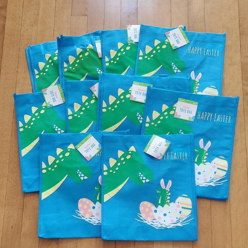 Set of 10 Blue Easter Tote Bag with Dinosaur Design Hunt Gifts NWT